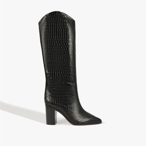 SCHUTZ Maryana Black Croc-Embossed Knee-High Women's Boots - Picture 1 of 6
